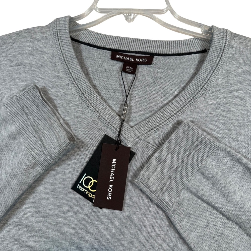 NEW Michael Kors V-Neck Sweater Mens XXL Heather Grey Cotton Viscose‎